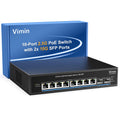 VIMIN 8-Port 2.5G PoE Switch with 2x 10G SFP | 130W Unmanaged Metal