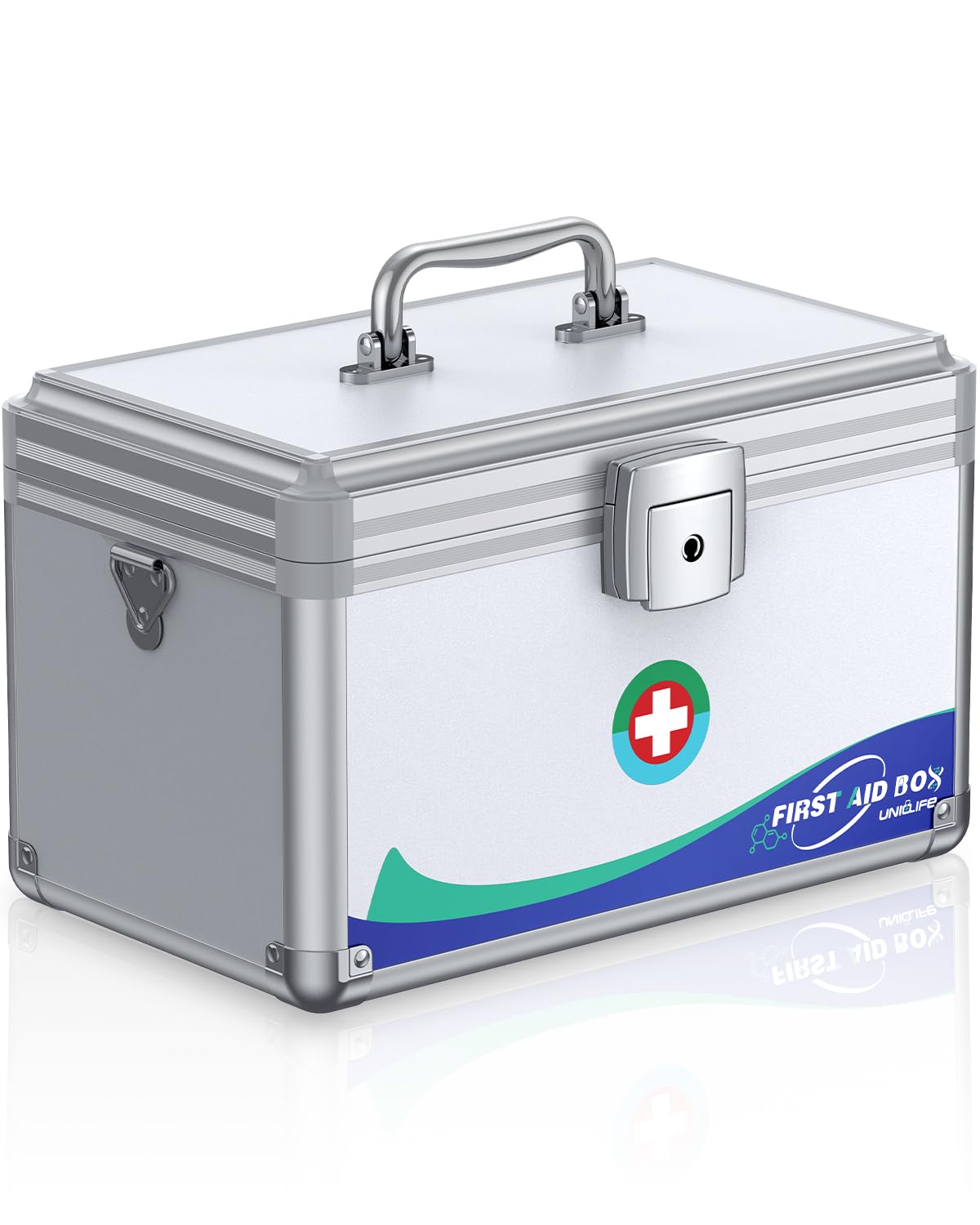 Uniclife Medicine Lock Box – Portable Metal First Aid Case with Strap
