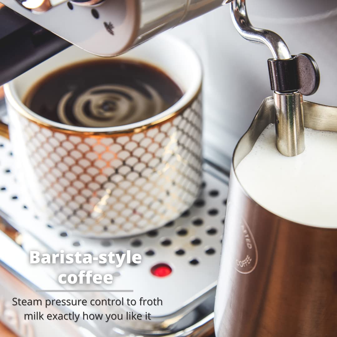 Swan Retro Espresso Coffee Machine with Milk Frother - 1.2L, Retro Grey