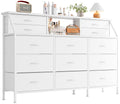 MUTUN 13-Drawer Fabric Dresser | 55" Wide Chest with Wooden Shelves