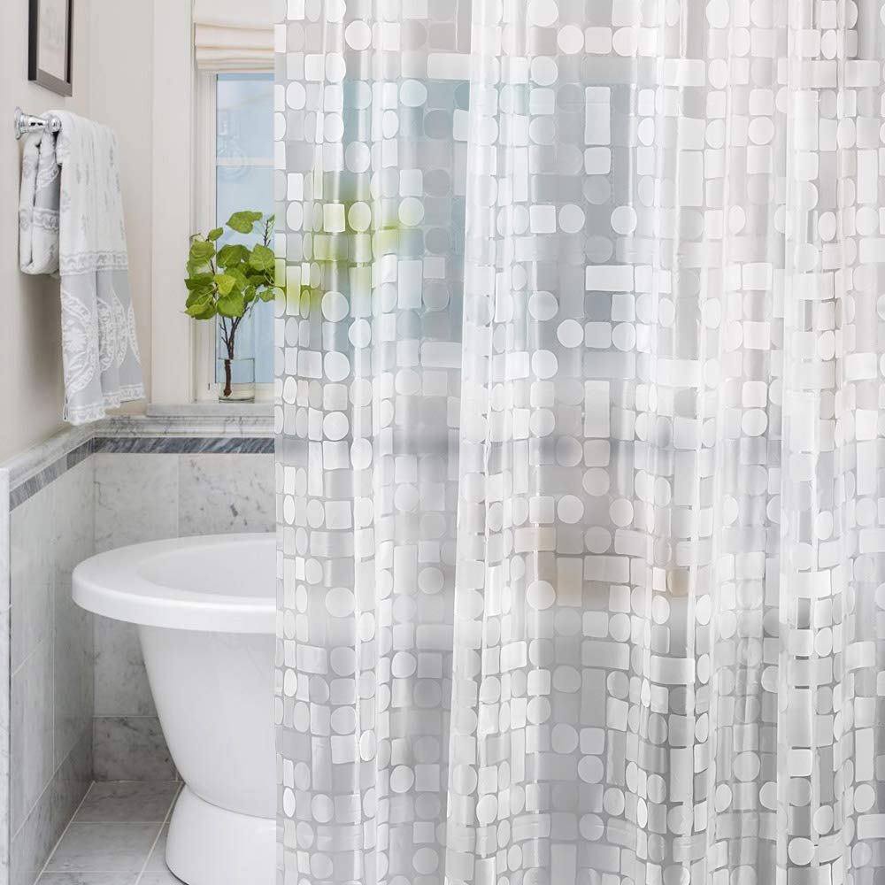 LEMON CLOUD PEVA Shower Curtain | Geometric Waterproof Liner with Magnets