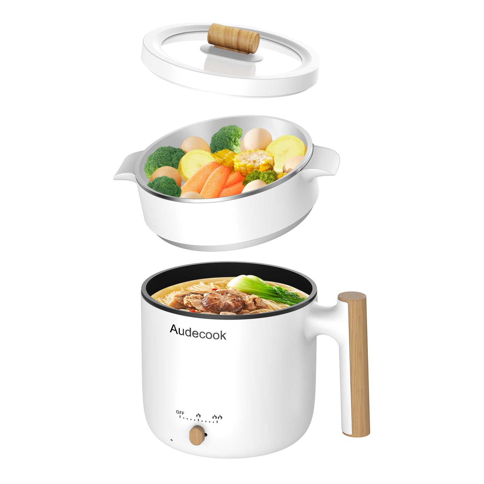 Audecook Electric Hot Pot with Steamer | 1.8L Non-Stick Portable Cooker