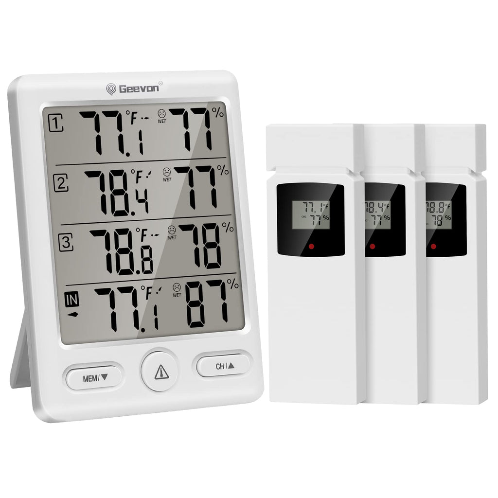 Geevon Wireless Indoor Outdoor Thermometer with 3 Remote Sensors & Hygrometer