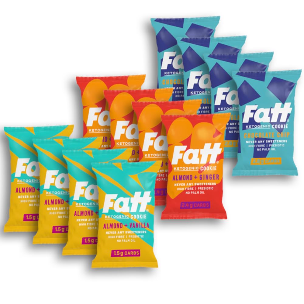 Fatt Keto Cookies Mixed 12 Pack – Low Carb Vanilla, Ginger & Choc Chip