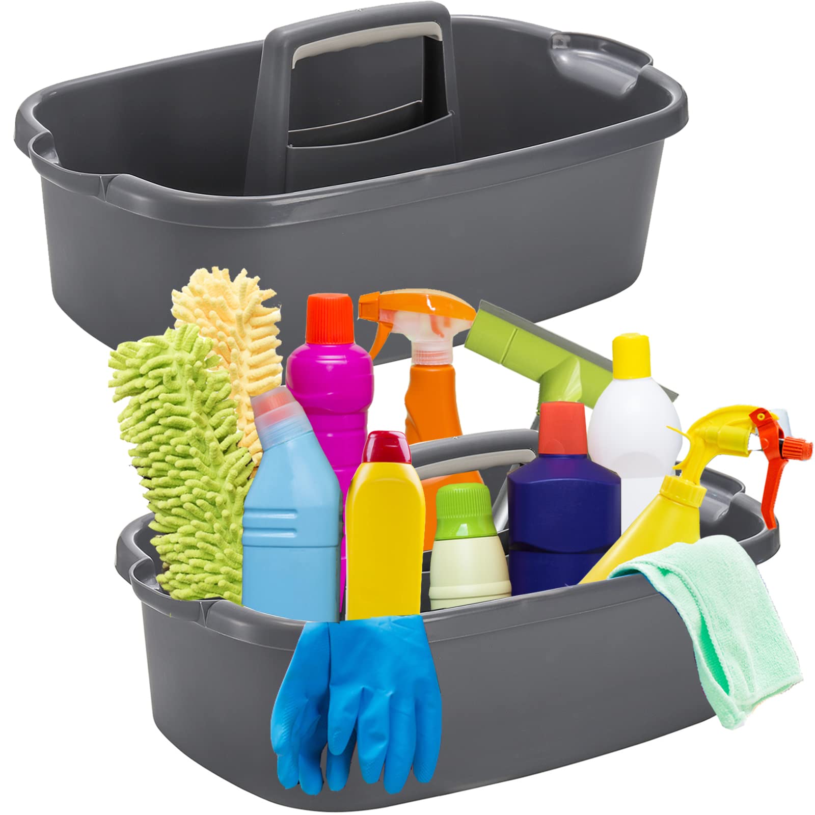 TOPZEA 2-Pack Large Plastic Cleaning Supplies Caddy with Handle | Grey