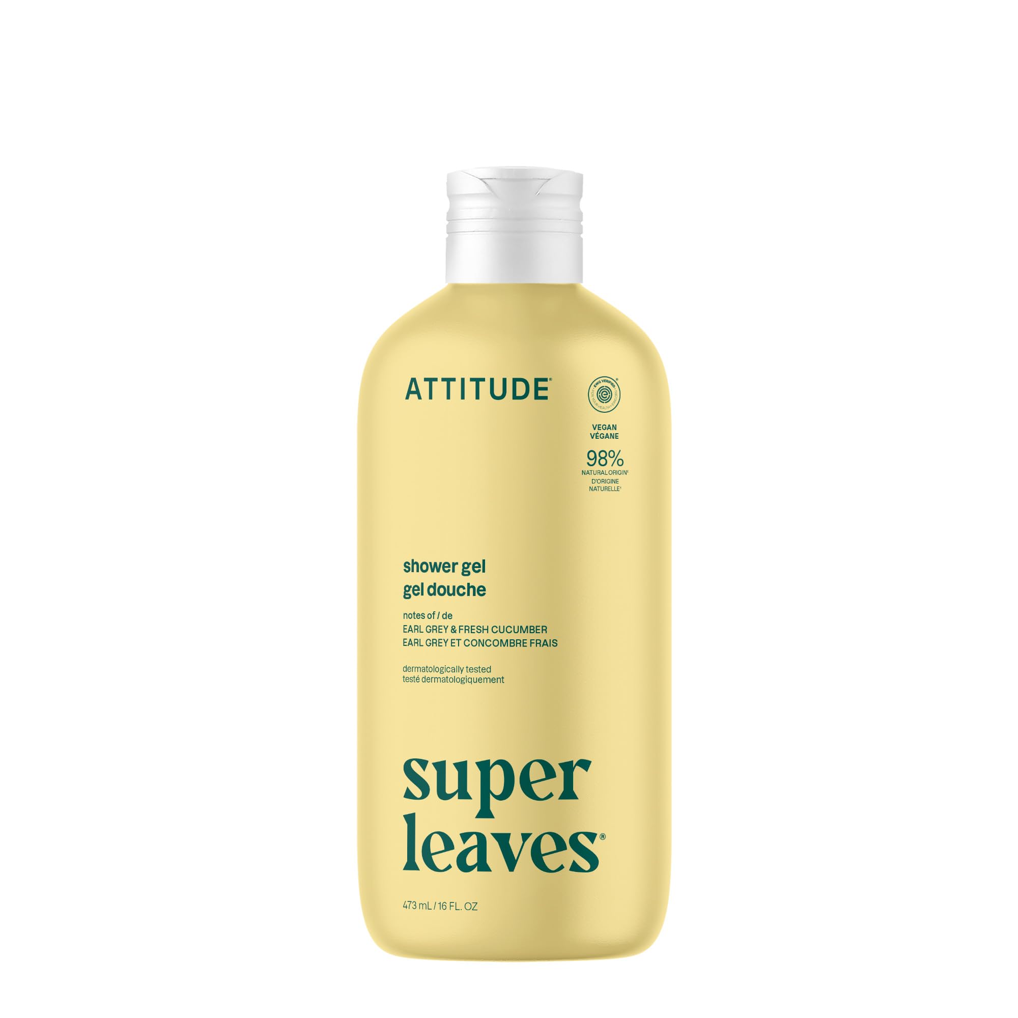 ATTITUDE Natural Body Wash – Lemon Leaves Plant-Based Shower Gel – 473 mL
