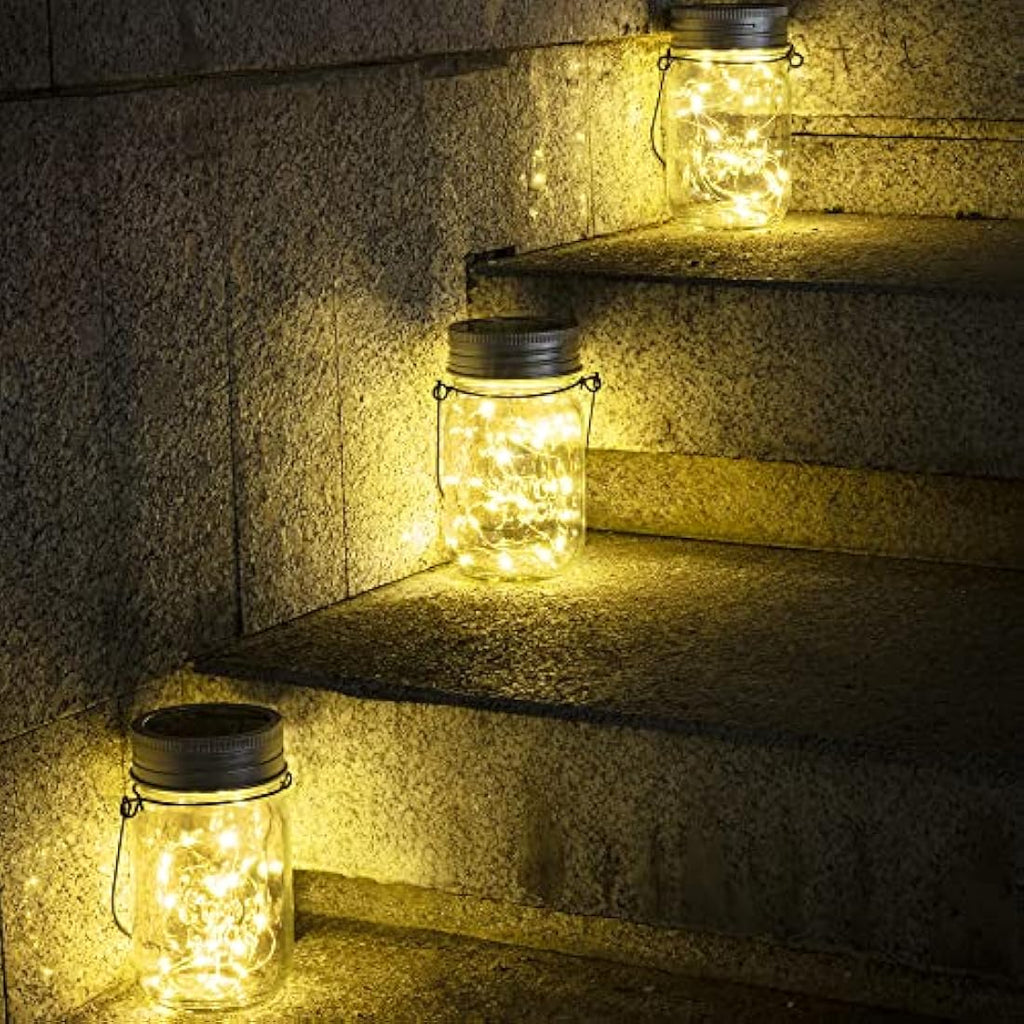 GIGALUMI Solar Mason Jar Lights – 6 Pack 30 LED Outdoor Garden Lanterns