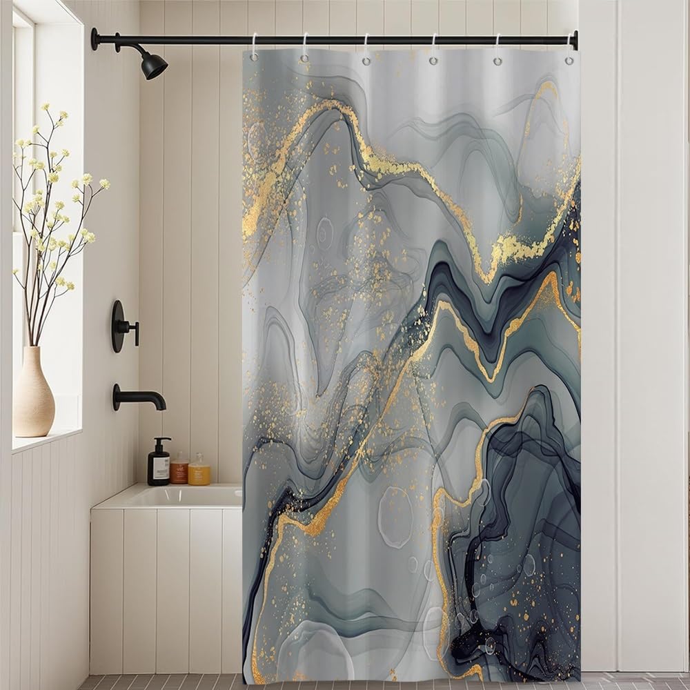 Xiaoterna 90x180cm Marble Shower Curtain Black Grey Gold Dots Waterproof Polyester Bathroom Curtain Luxury Modern Aesthetic Artistic Machine Washable - image 3