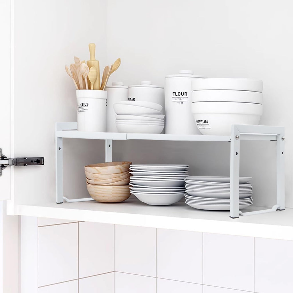 Goodsnetic Expandable Kitchen Cabinet Shelf | 2-Pack Heavy Duty Metal Riser