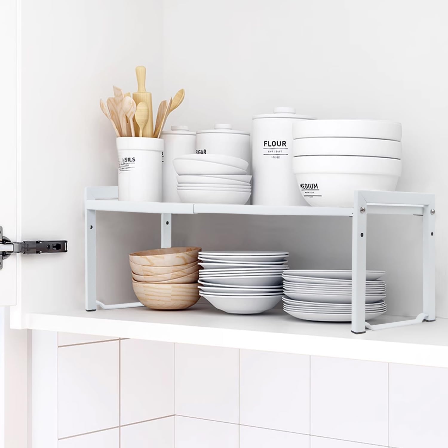 Goodsnetic Expandable Kitchen Cabinet Shelf | 2-Pack Heavy Duty Metal Riser