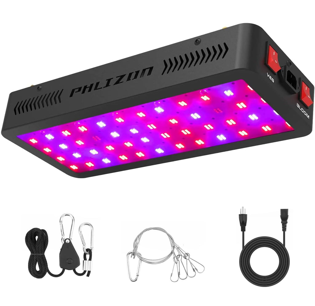 Phlizon 600W Full Spectrum LED Grow Light | Daisy Chain for 2x2ft Indoor Veg