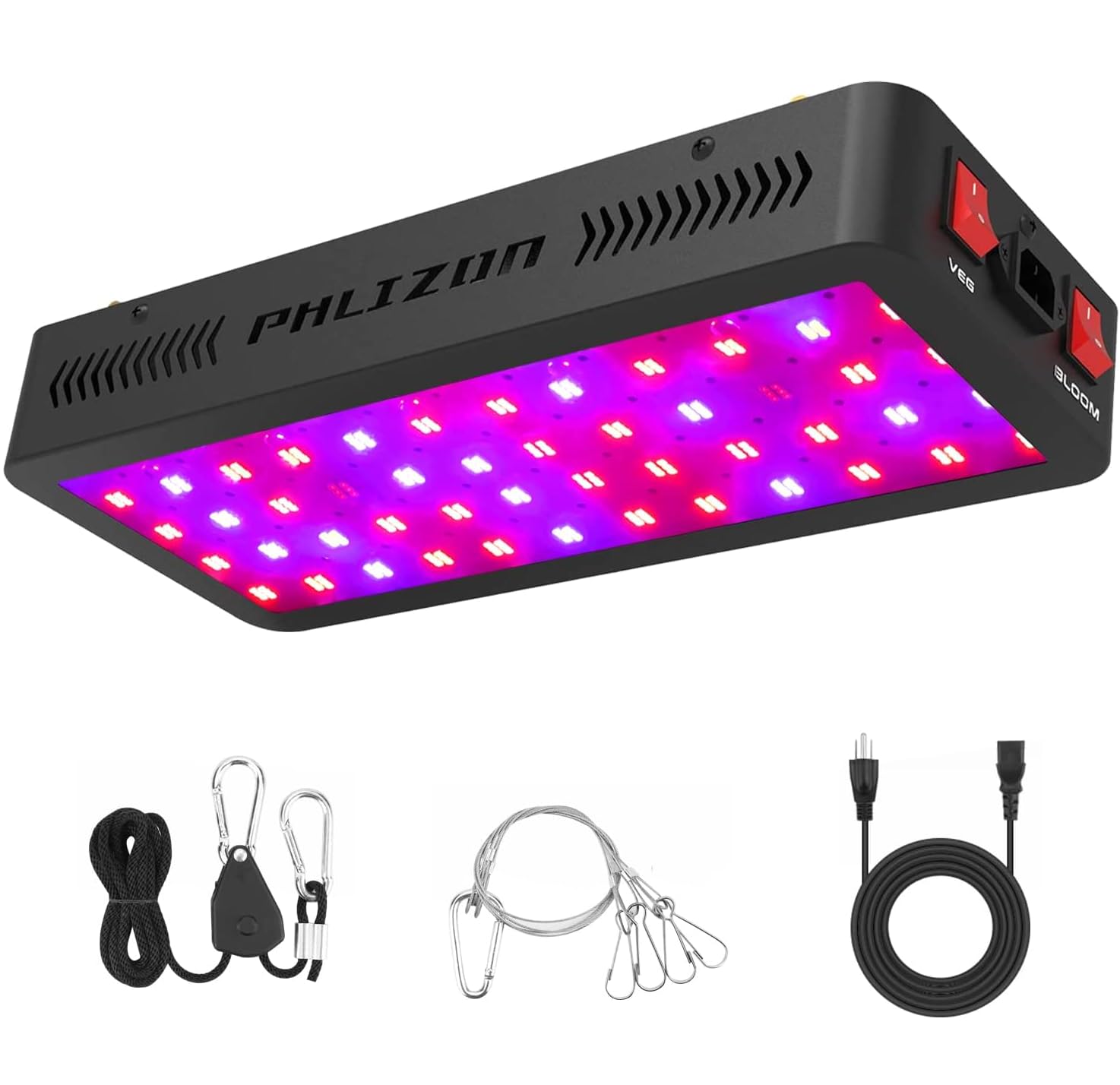 Phlizon 600W Full Spectrum LED Grow Light | Daisy Chain for 2x2ft Indoor Veg