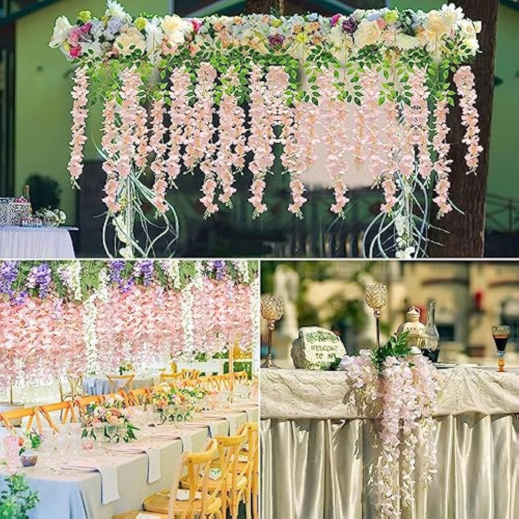 Jolof Store Artificial Wisteria Flower Garlands - 12 Pack Pink Silk Vine