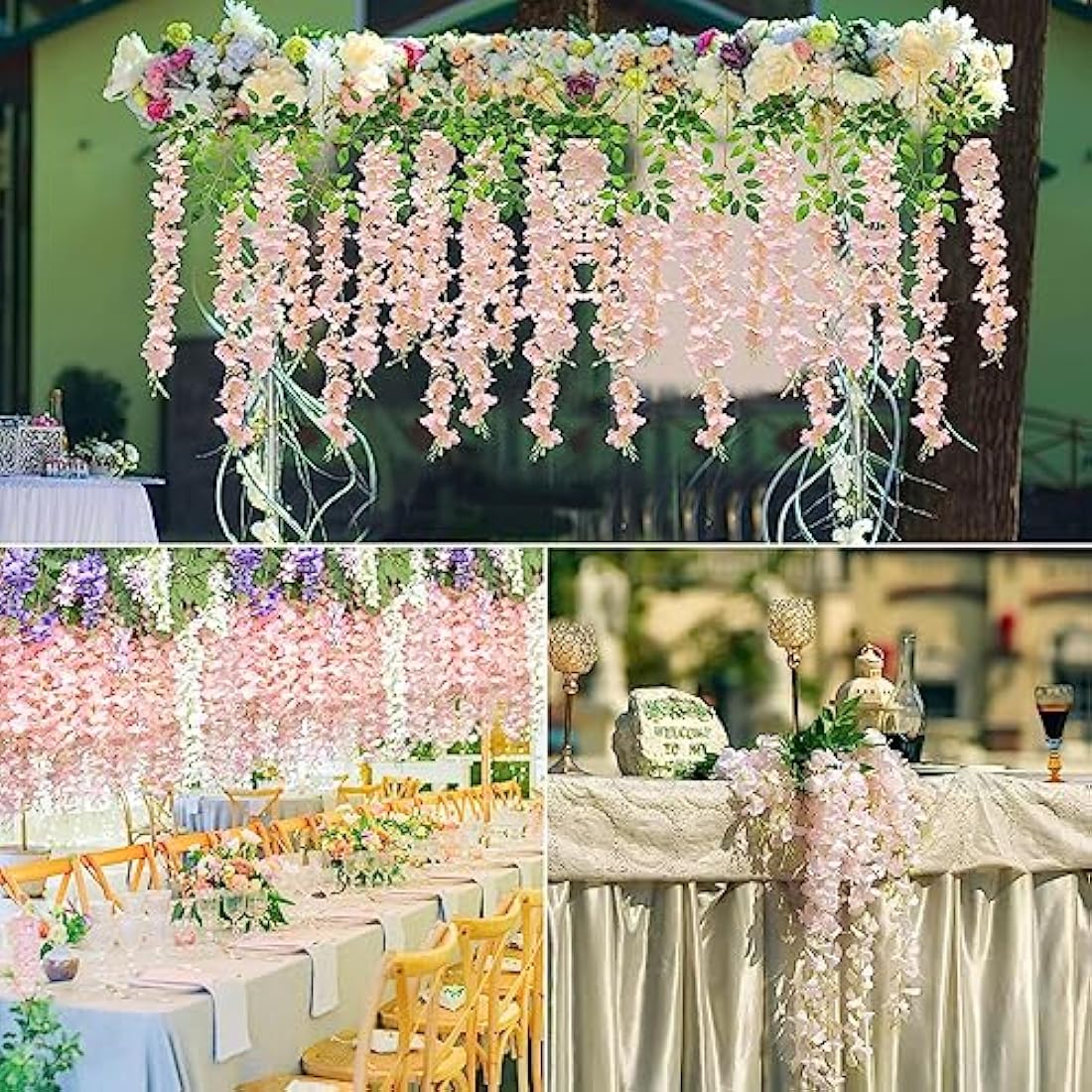 Jolof Store Artificial Wisteria Flower Garlands - 12 Pack Pink Silk Vine
