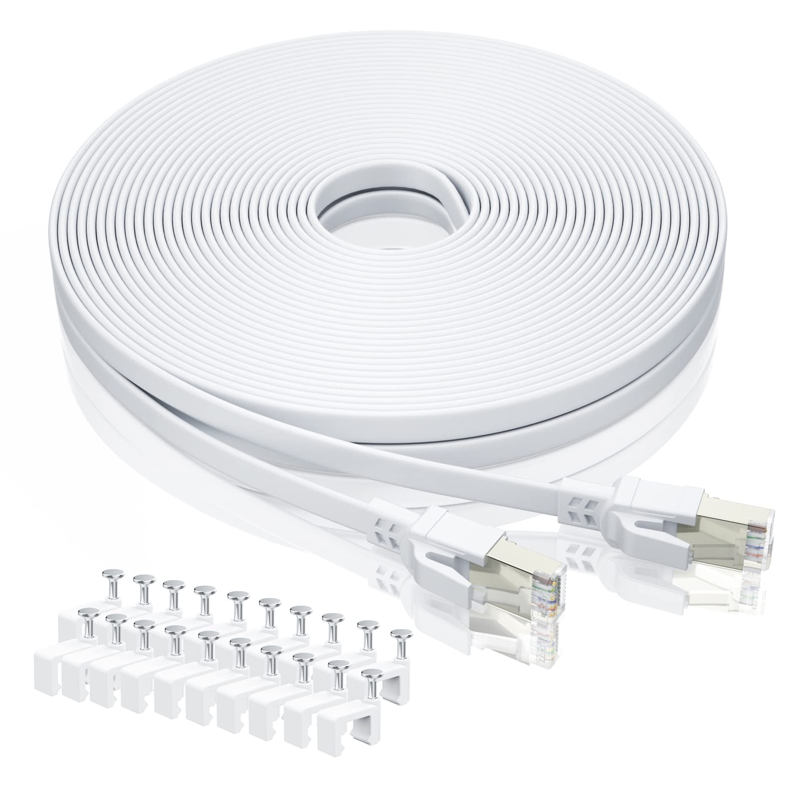 BAHIWOM Cat8 Ethernet Cable 20m | 40Gbps High Speed Gigabit LAN - White