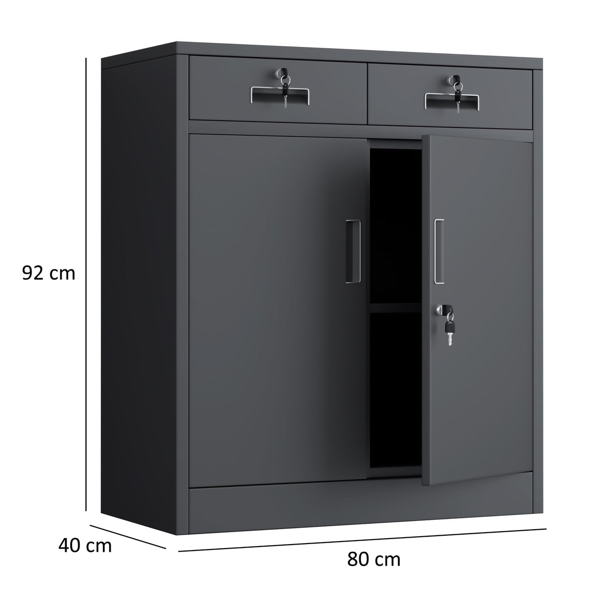 JINGUR Metal Storage Cupboard with Locking Doors and 2 Drawers Black - image 4