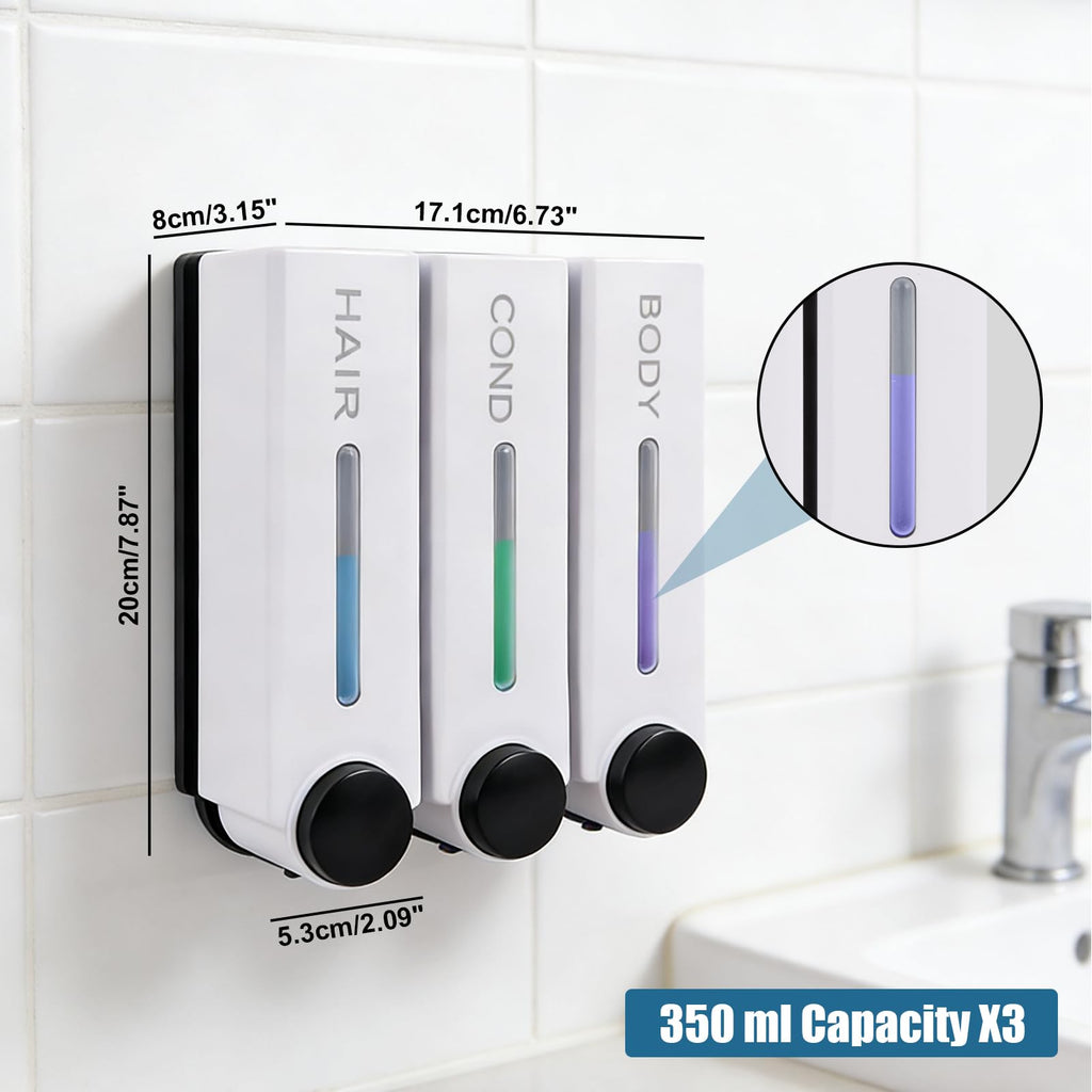 Shower Soap Dispenser No Drilling Wall Mounted Three Head White Shampoo Conditioner Body Wash Dispenser for Home Hotel Restauran - image 2