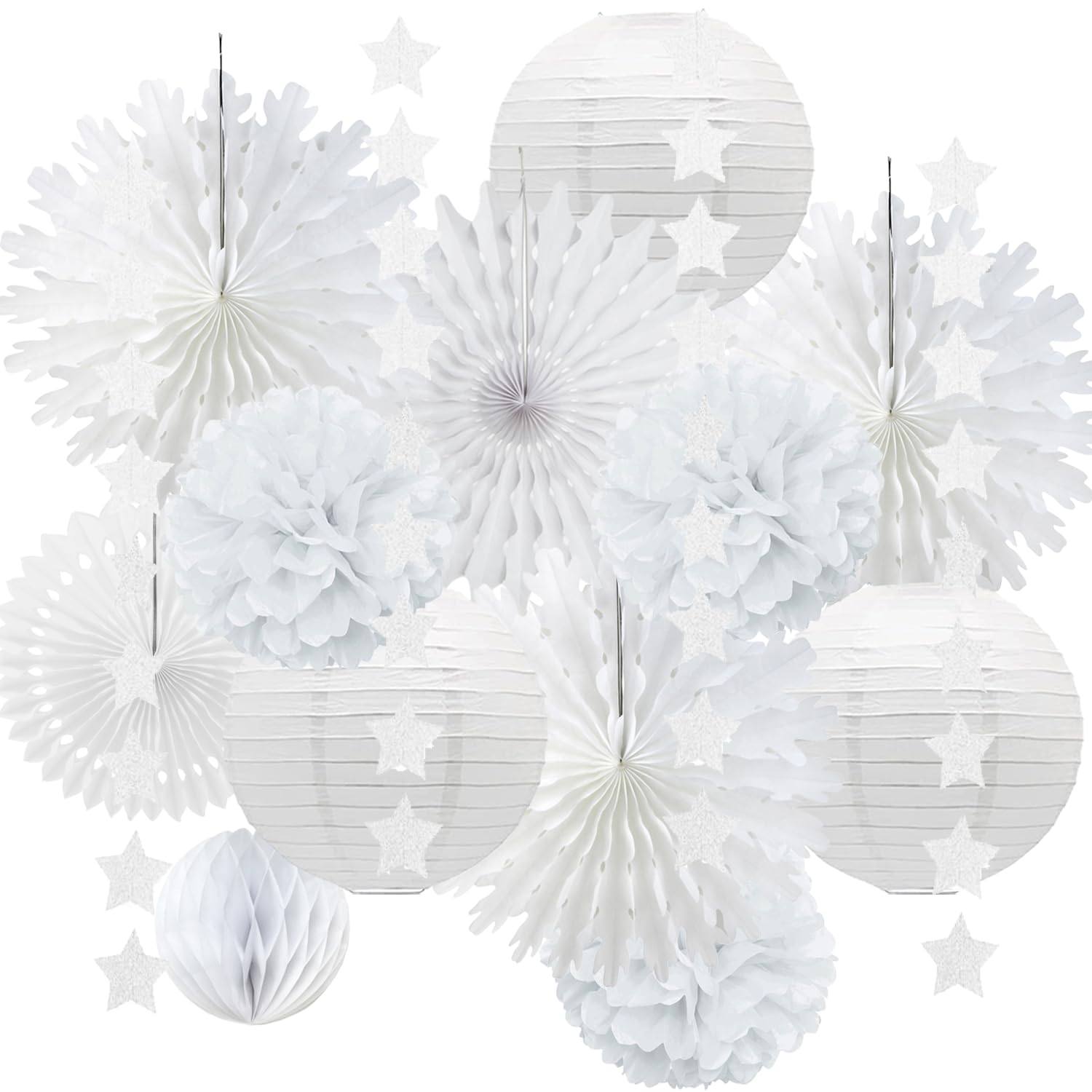Jolof Store White Paper Snowflake & Lantern Winter Christmas Decor Set