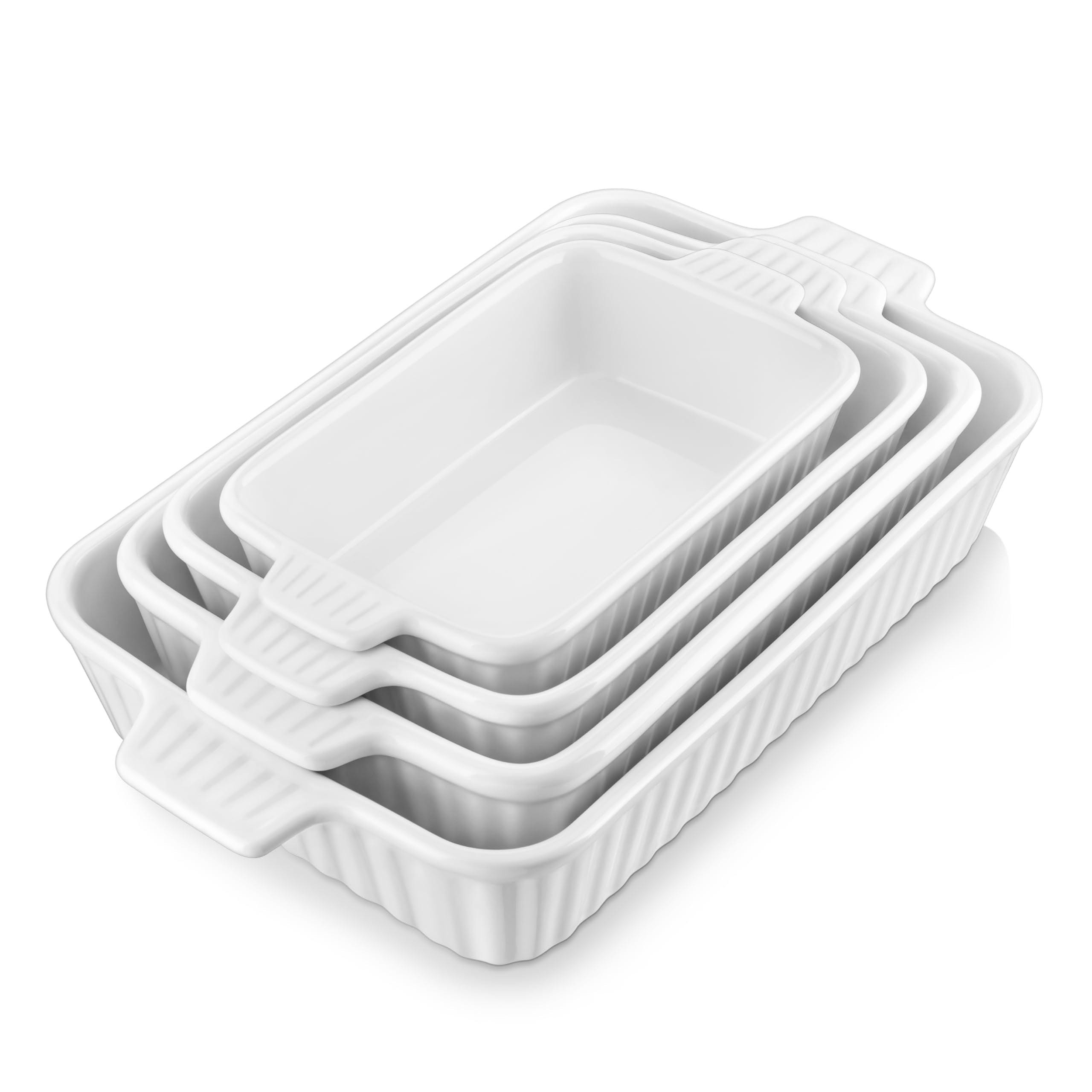 MALACASA 4-Piece Rectangular Porcelain Baking Dish Set with Handles, Blue
