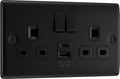 BG Electrical Double Switched Wall Socket | Matt Black Nexus Metal USB