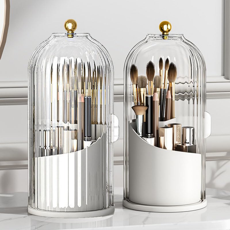 Ezebesta 360 Rotating Makeup Brush Holder with Lid - Dustproof Organizer