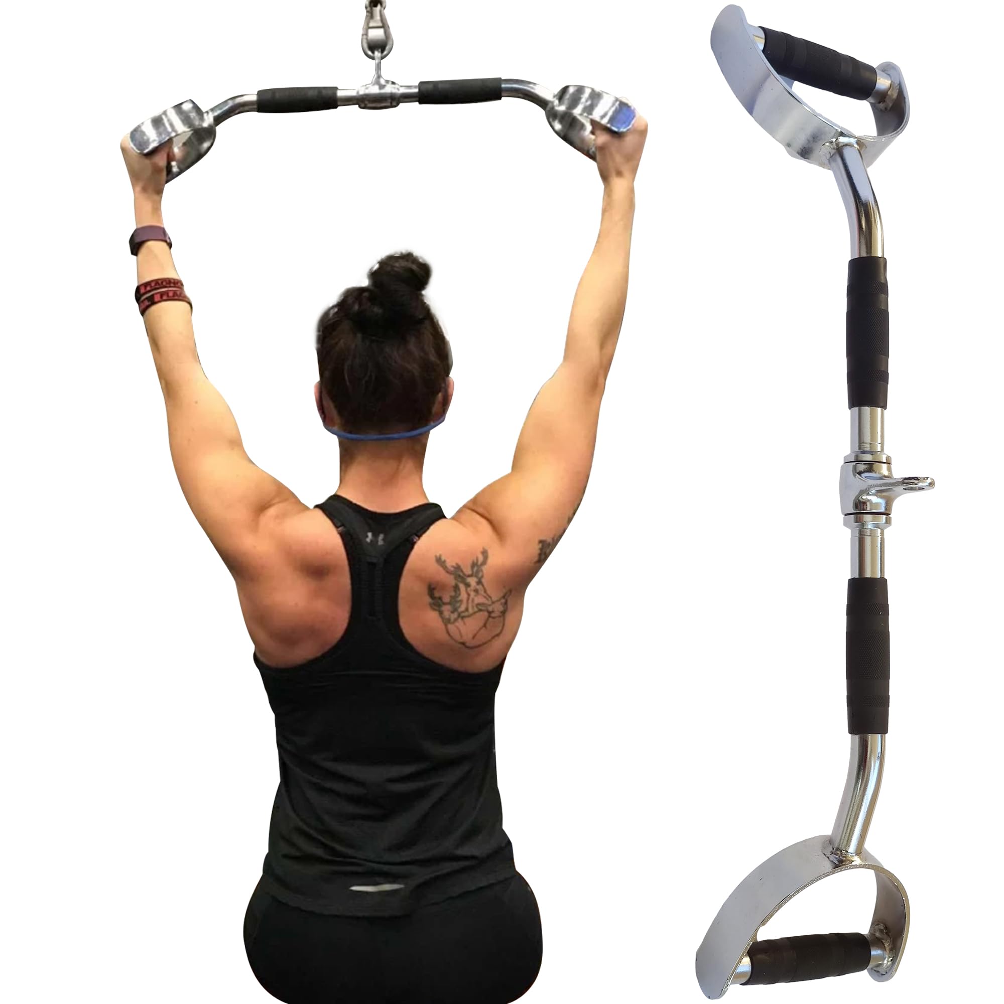 MuscleForge Lat Pull Hammer Bar – 70cm Stainless Steel Cable Attachment