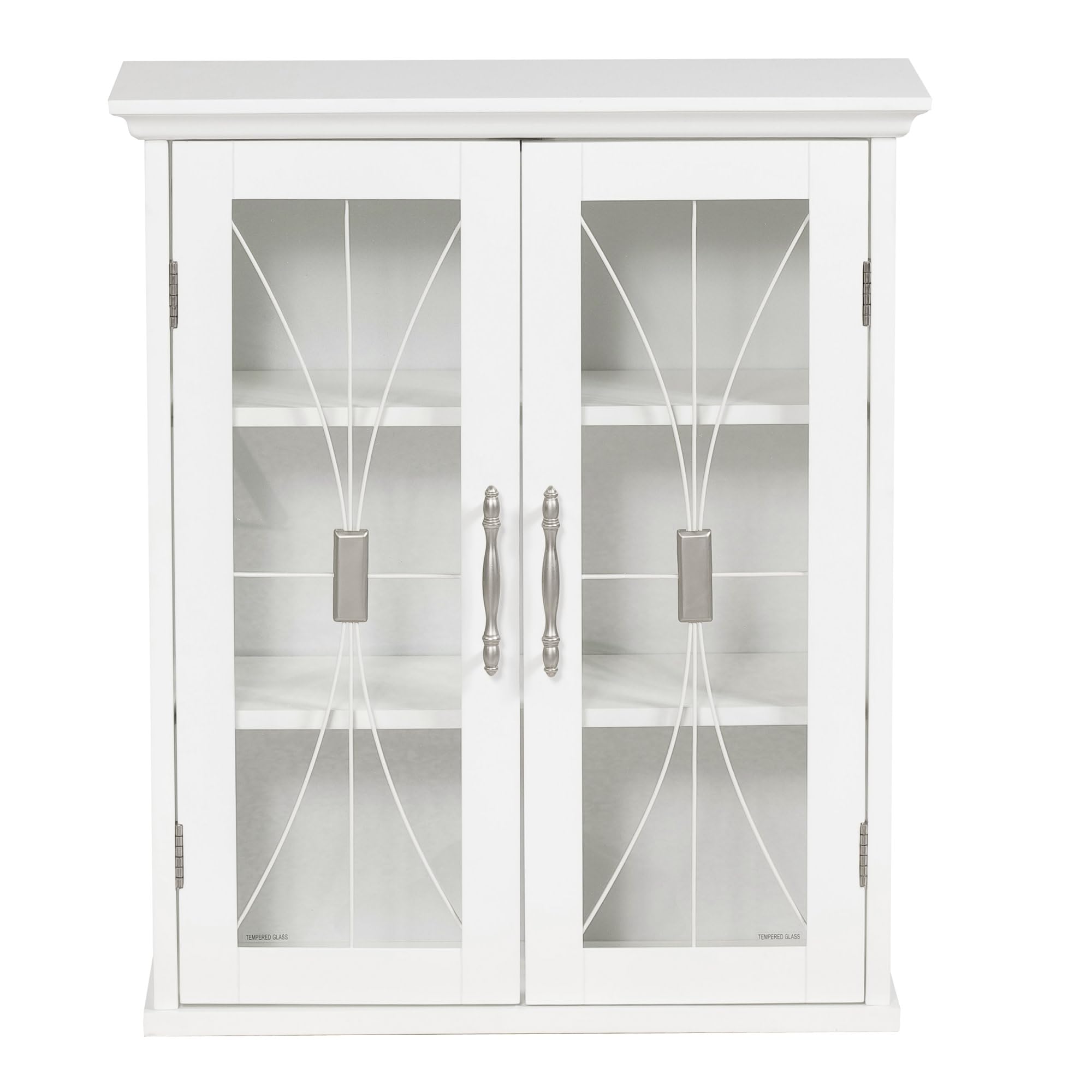 Teamson Home Delaney White Wooden Bathroom Wall Cabinet with Glass Doors