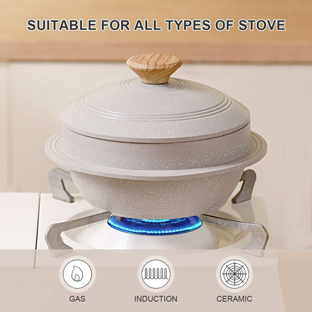 Bobikuke 24cm Non-Stick Cast Aluminum Casserole Dish with Lid – White
