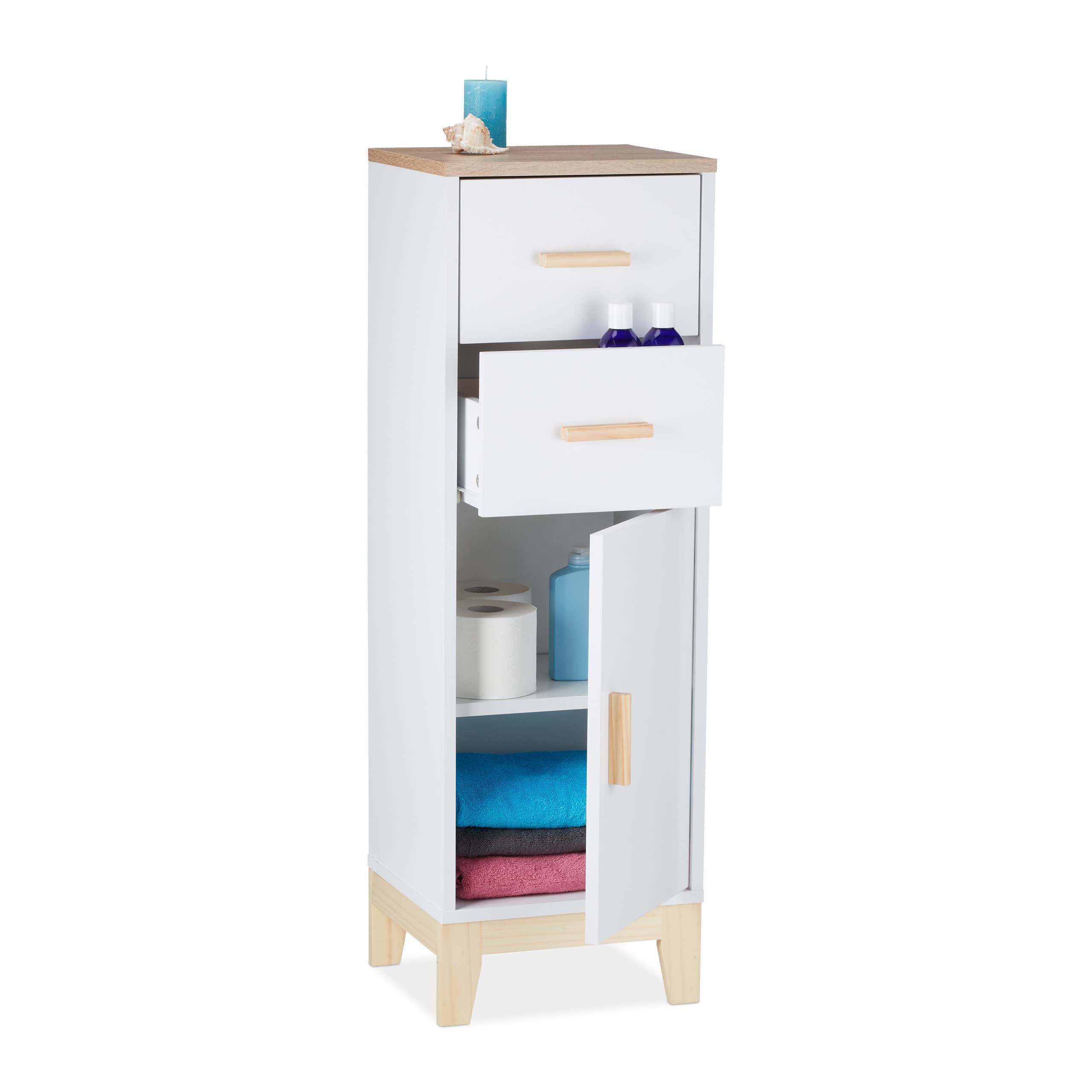 Relaxdays White Bathroom Cabinet – Narrow 2-Drawer Storage Unit