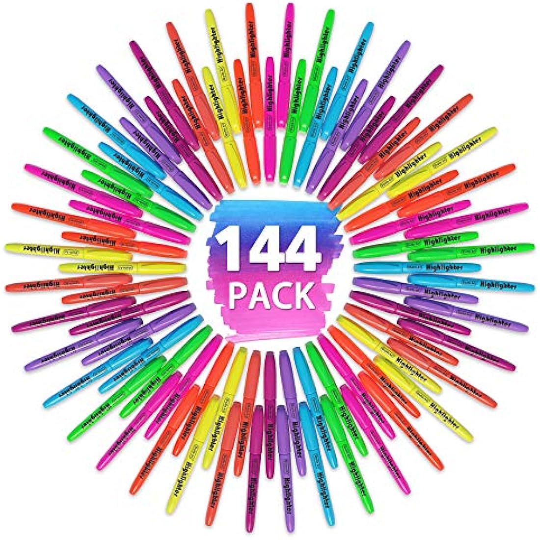 Shuttle Art 144 Pack Highlighters | 8 Assorted Colors Chisel Tip