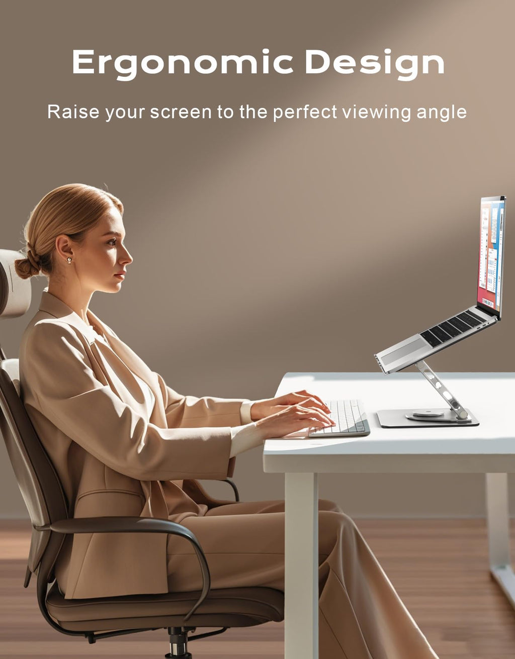 Glangeh Laptop Stand 360° Flexible Rotating, Dual-Bar Support & Height Adjustable Laptop Riser Stand for Desk