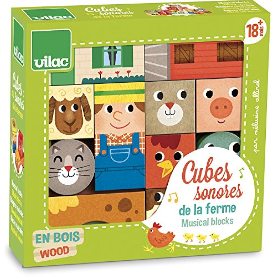 Vilac Farm Musical Blocks – Classic Wooden Educational Toy for Kids