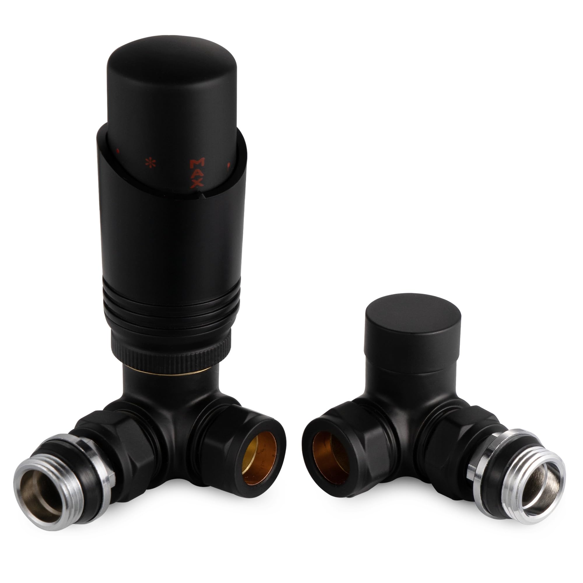 VANCOCO Matte Black Thermostatic Radiator Valve Set - H62 Brass Corner