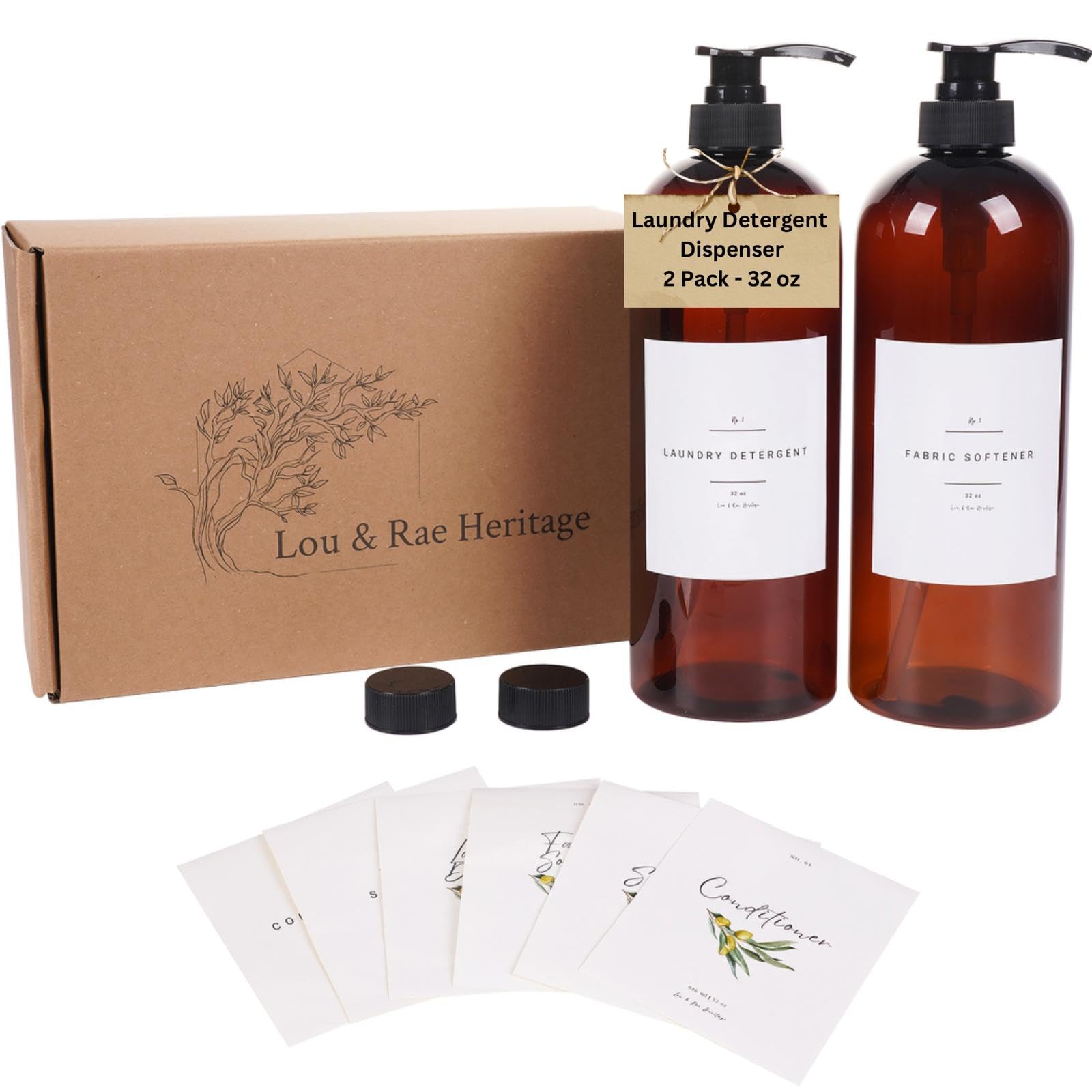 Lou & Rae Heritage Laundry Detergent Dispenser 2 Pack | 32oz Amber PET