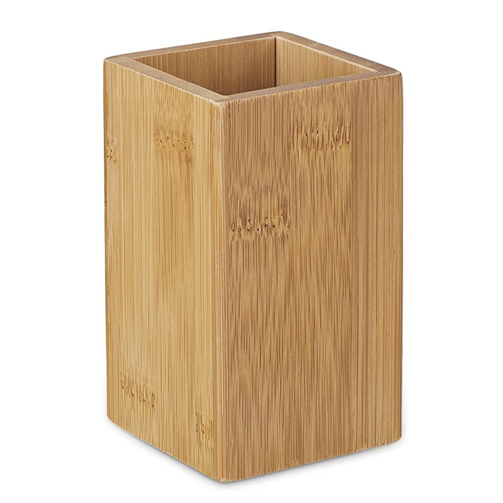 Bamboo Toothbrush Holder – Square Wood Bathroom Cup
