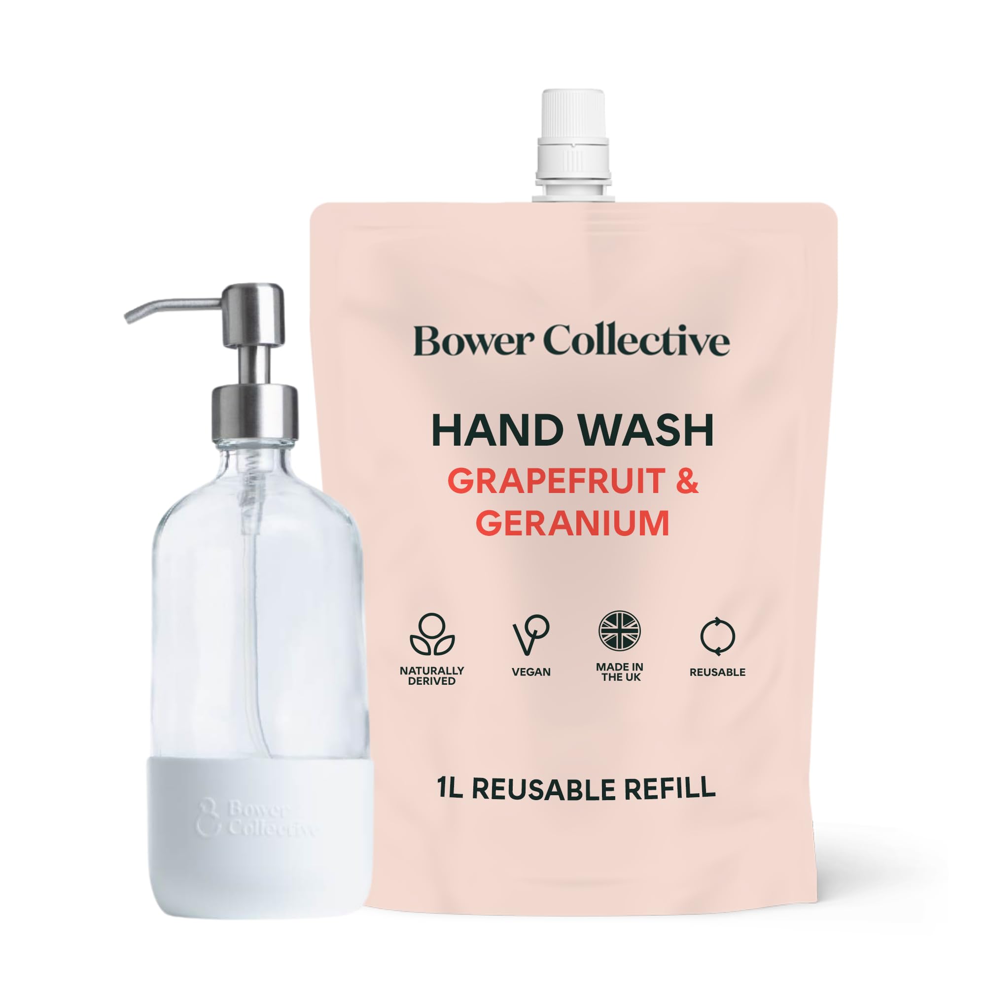 Bower Collective Natural Antibacterial Hand Soap & Glass Dispenser | 1L