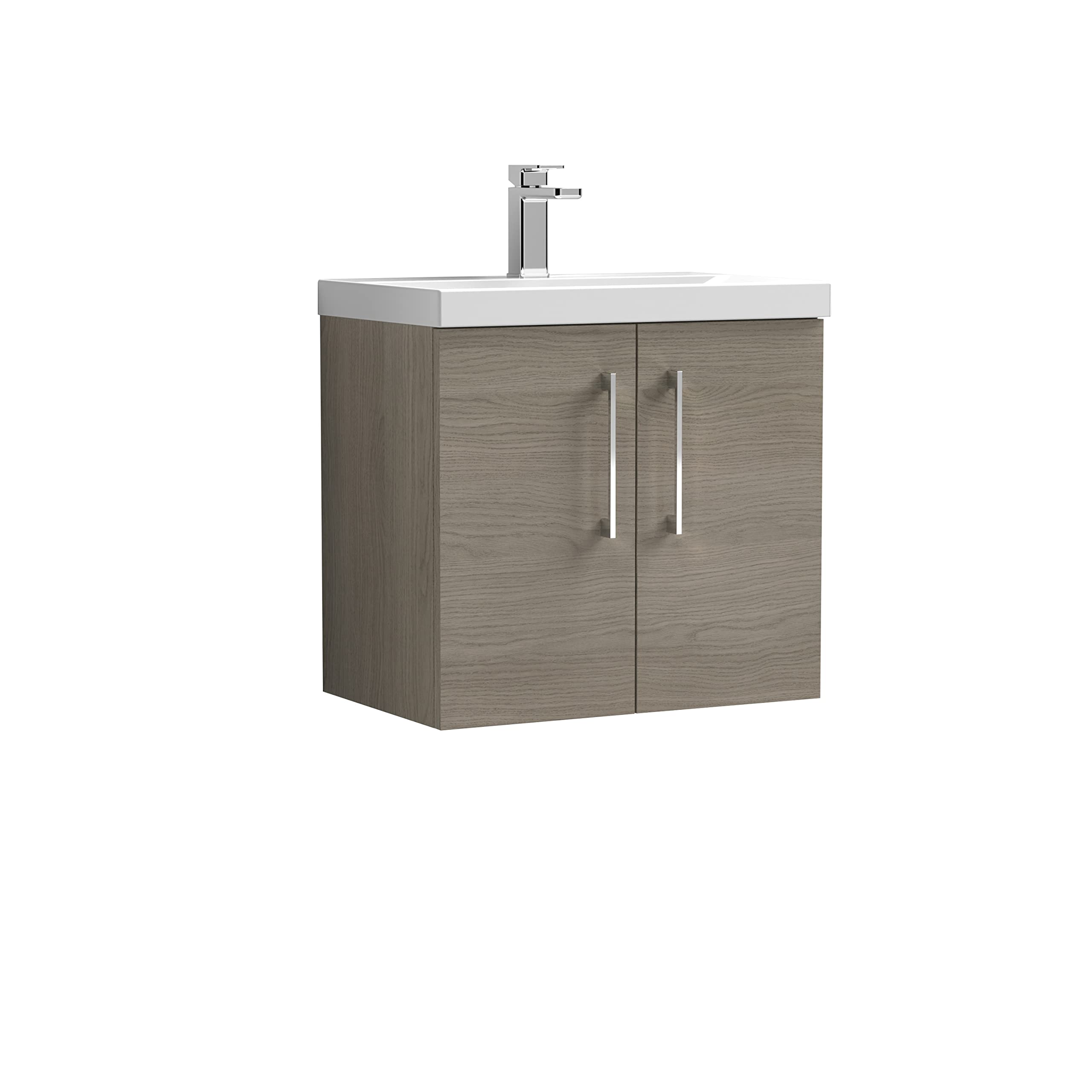 nuie Arno Wall Hung 2 Door Vanity Unit & Ceramic Basin | Solace Oak