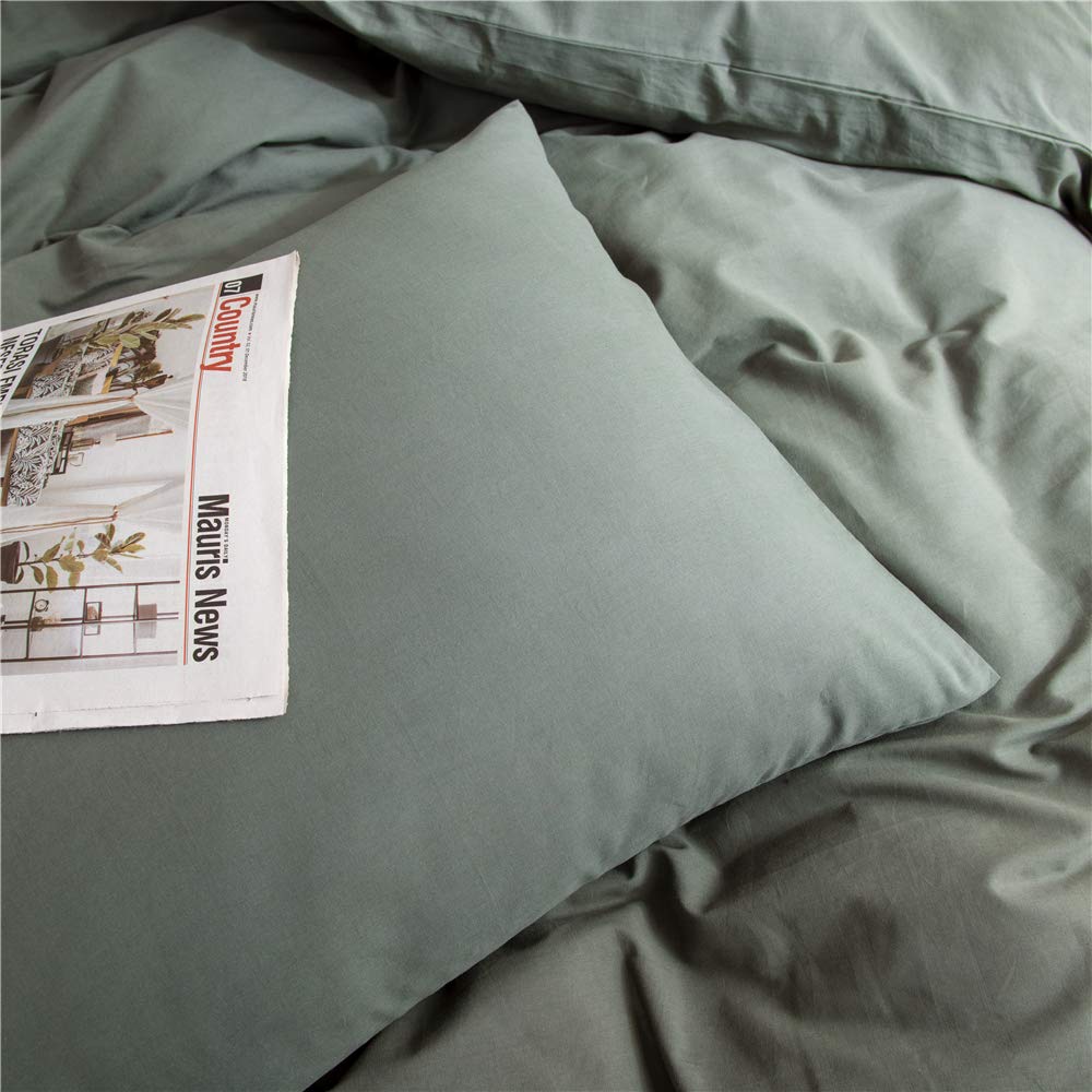 Ruccit Sage Green King Duvet Cover Set | 100% Washed Cotton 3pc Bedding