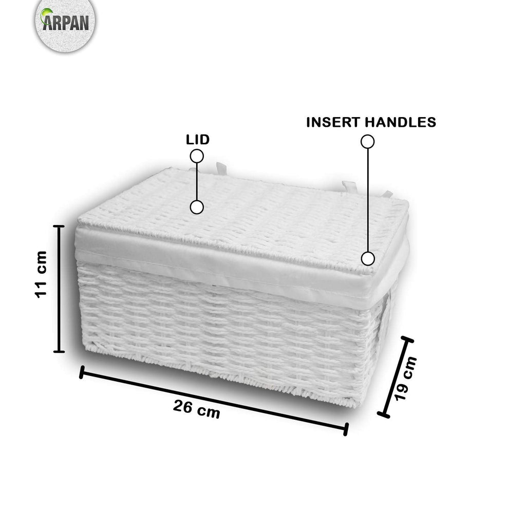 Arpan Set of 3 Paper Rope Storage Baskets | Woven Hamper with Lining