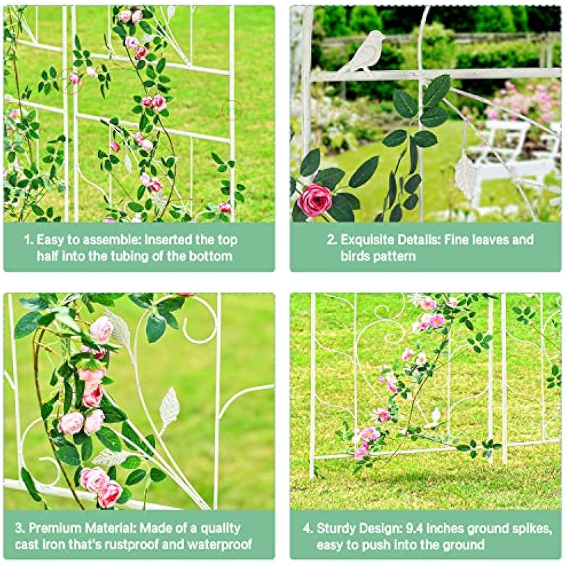 Wrought Iron Garden Trellis - 82.5 Inch White Metal 2-Pack