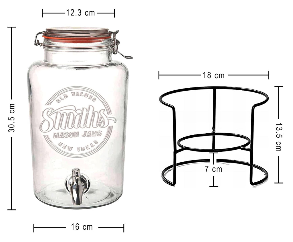 Smith's Mason Jars 5L Glass Drink Dispenser with Stainless Steel Tap