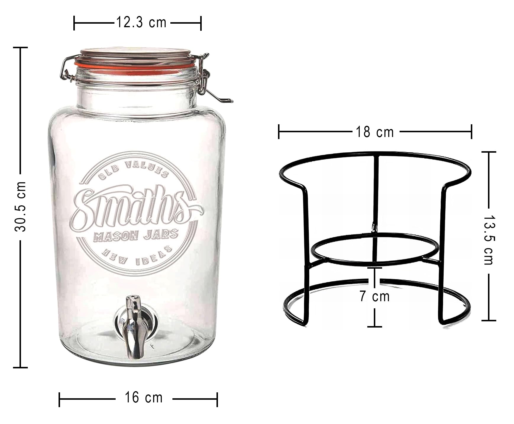 Smith's Mason Jars 5L Glass Drink Dispenser with Stainless Steel Tap