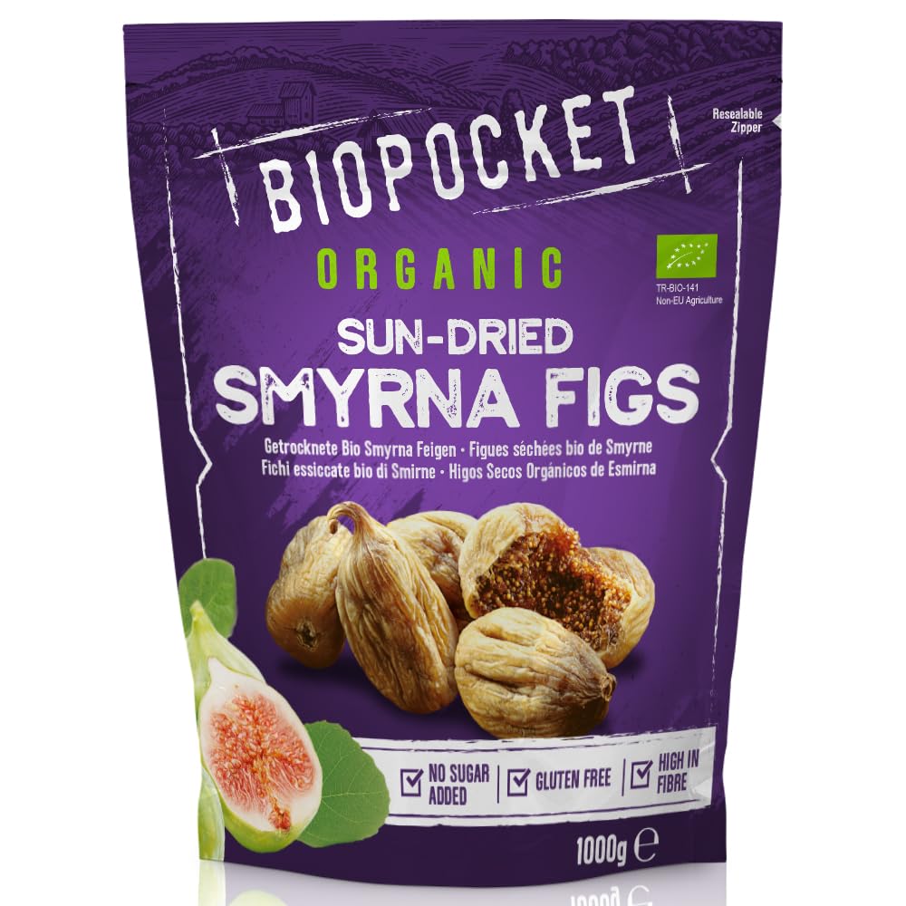 Biopocket Organic Dried Smyrna Figs – All-Natural Healthy Snack, 1000g