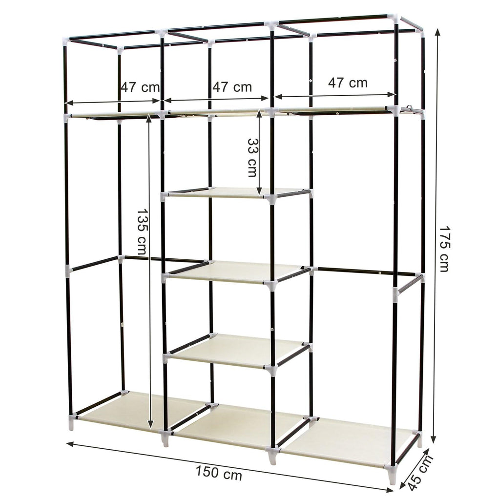 Songmics Fabric Wardrobe – Foldable Closet with 2 Clothes Rails, Beige