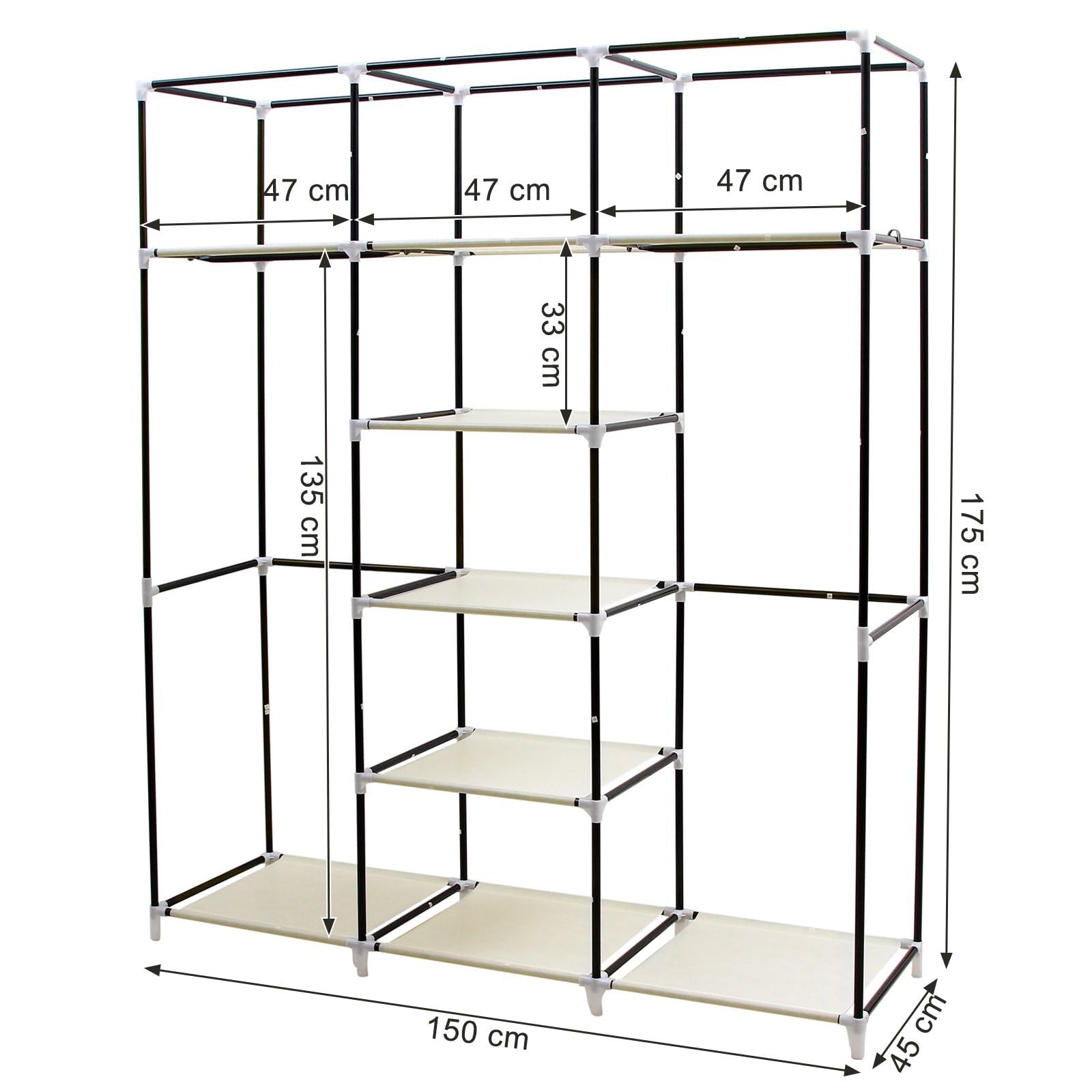 Songmics Fabric Wardrobe – Foldable Closet with 2 Clothes Rails, Beige
