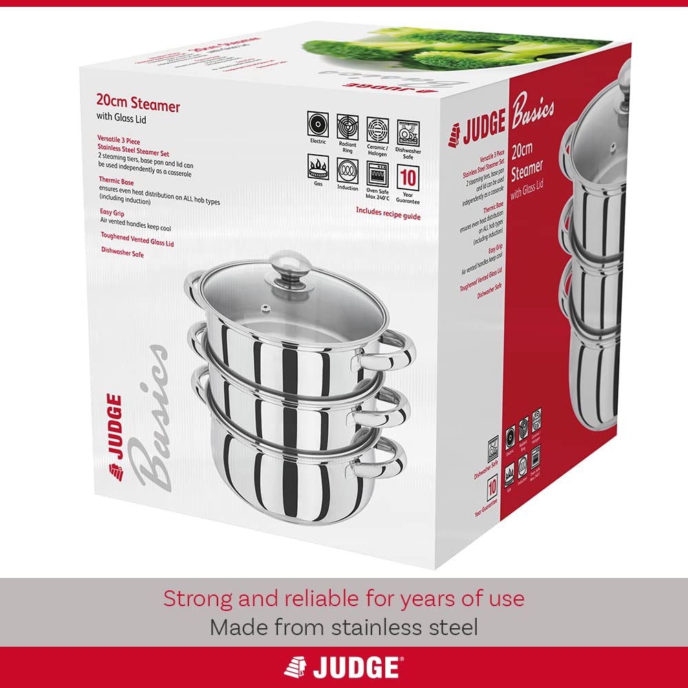 Judge 3-Tier Stainless Steel Steamer - 20cm Induction Vegetable Cooker