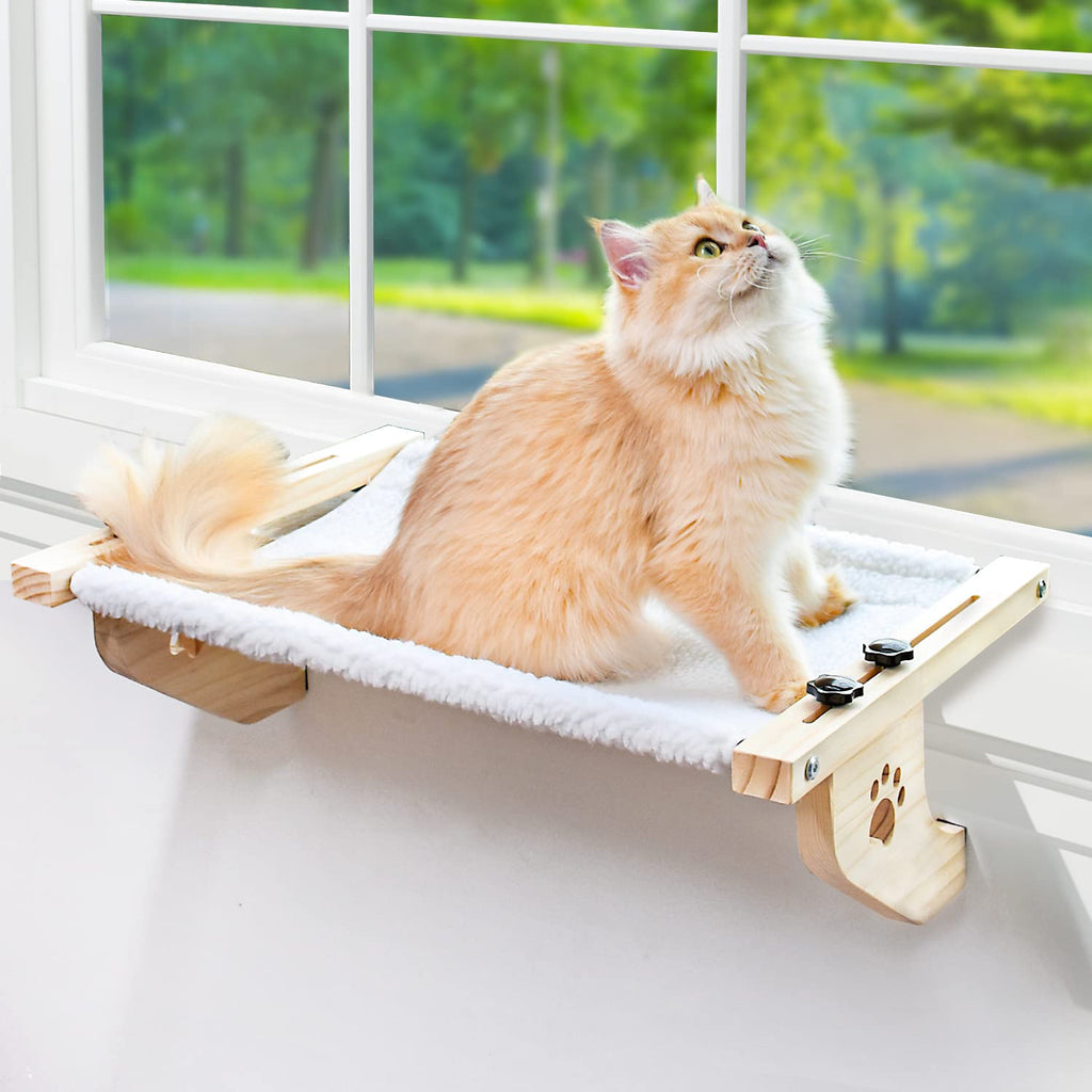 AMOSIJOY Cat Window Perch - Sturdy Wood & Metal Hammock for Large Cats