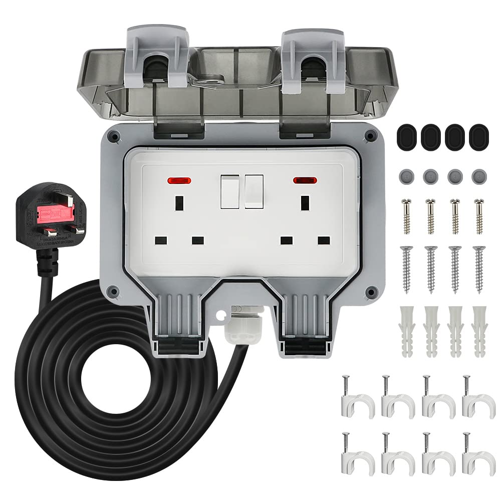 Anesty Outdoor Double Socket | IP66 Waterproof Garden Plug with 3m Lead