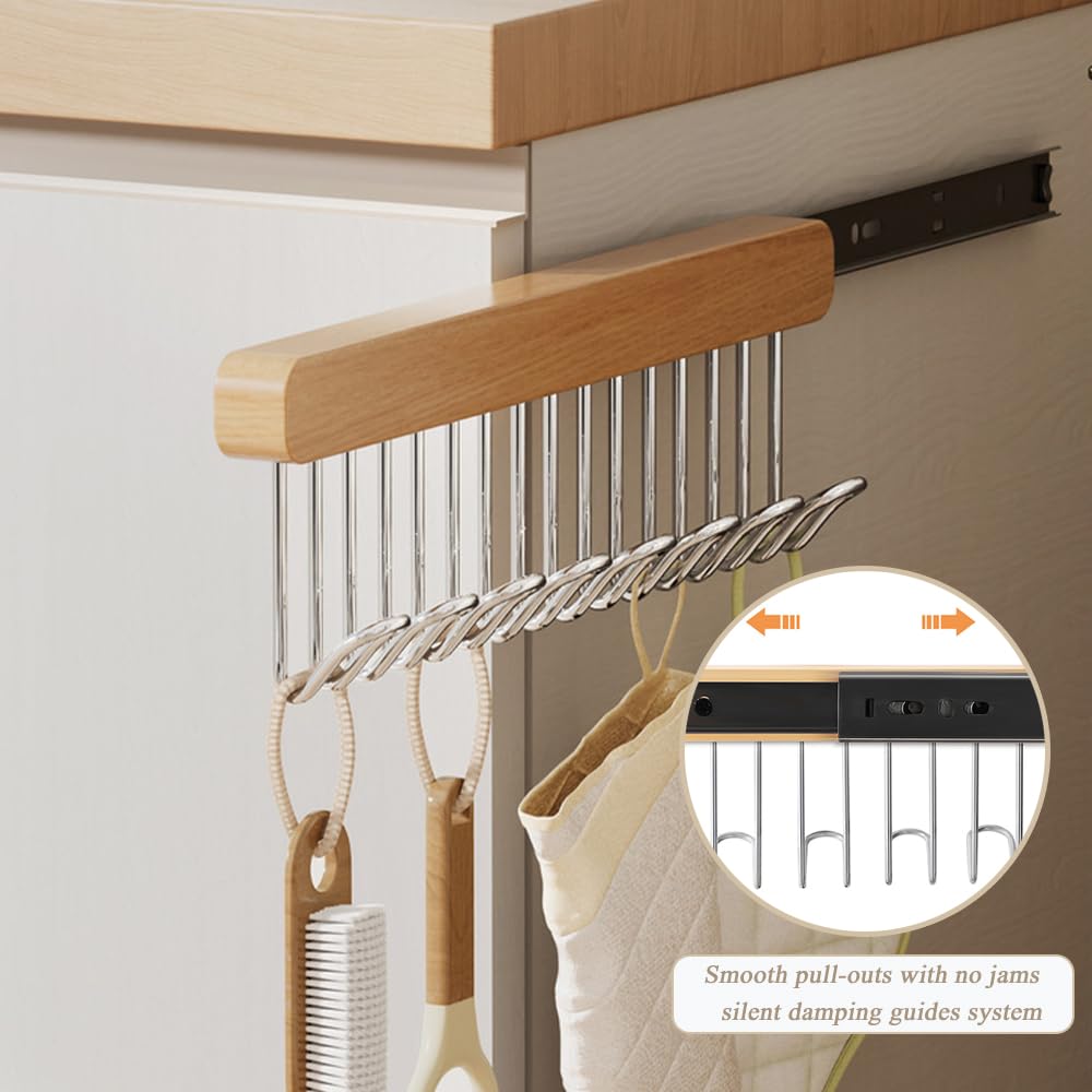 2 Pack Pull Out Belt Hanger for Closet, Wooden Hanger 8 Hooks, Left Pull - image 3