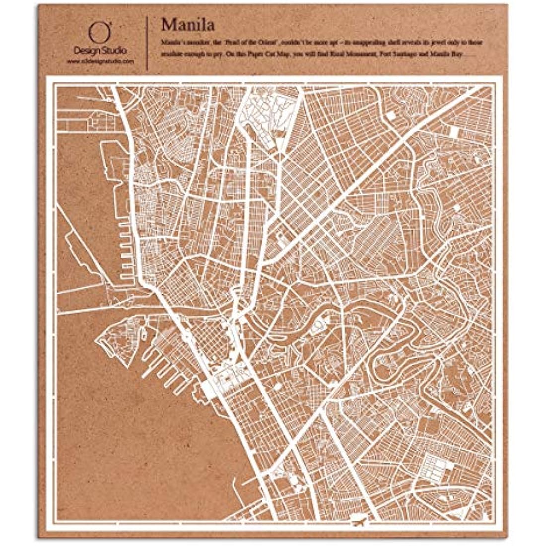 O3 Design Studio Manila Paper Cut Map – White 30x30 cm Wall Art
